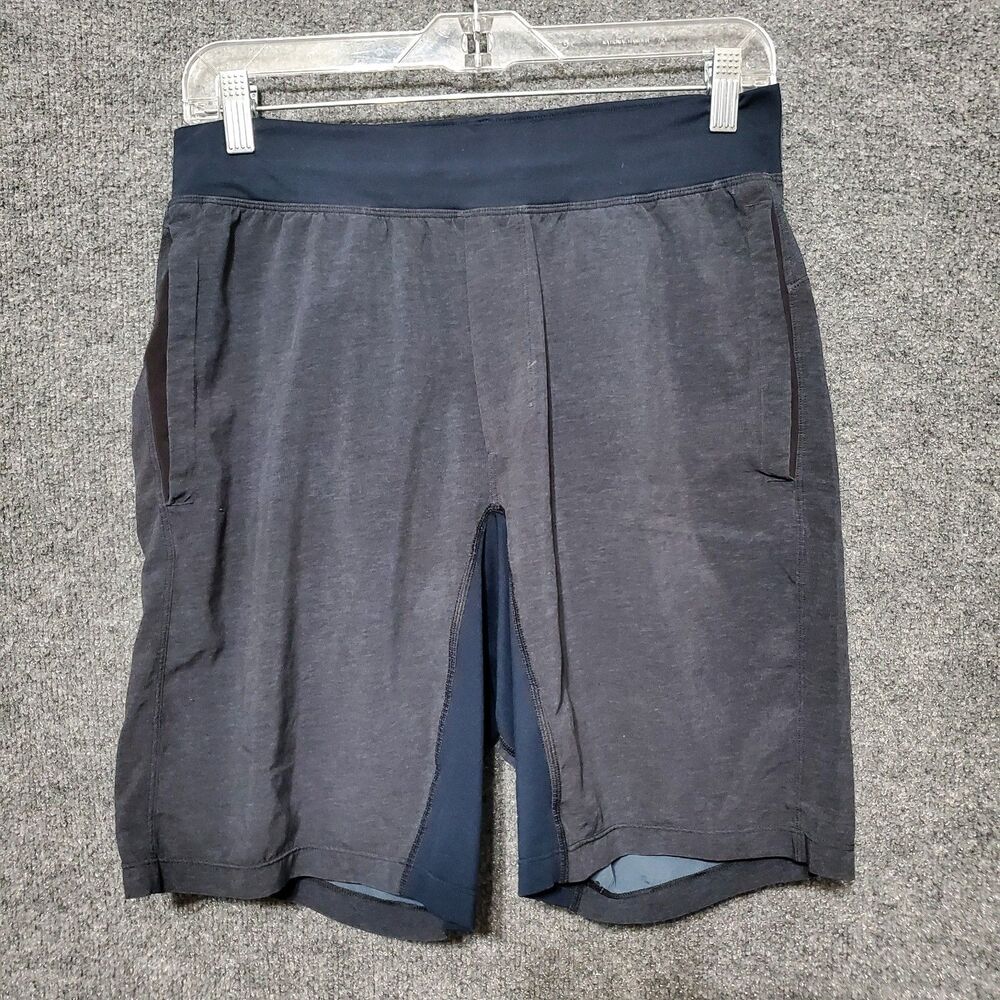 Lululemon Mens Drawstring Athletic Shorts Size Medium Navy Grey Casual Gym
